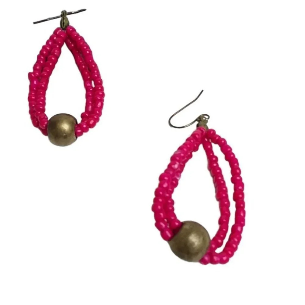 Neon Pink Beaded Bead Earrings